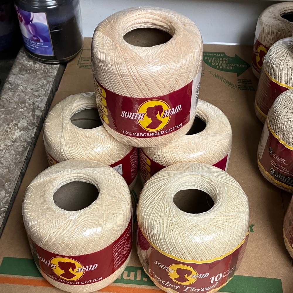 5 Ball SOUTH MAID Crochet Cotton. Size 10, 350 Yards.  Color 430 Cream